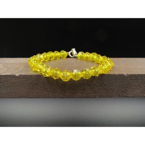 7" Sterling Silver Yellow Faux Crystal Bracelet Vintage Elegant Beautiful